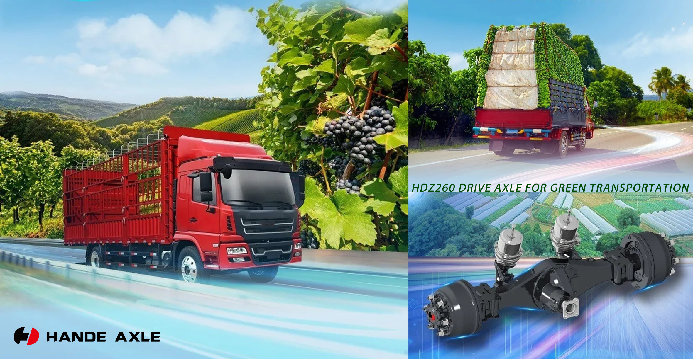 The green transport truck with HanDe HDZ260 LCV axle can support you